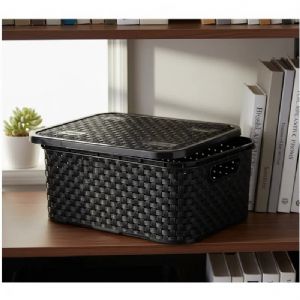 Cesto Oganizador Rattan C/ Tampa 3Litros Preto